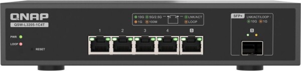 Qnap QSW-L3205-1C4T | Lite managed Prepínač 5 portowy 4x 10GbE RJ45, 1x 10G COMBO (SFP+/BASE-T)