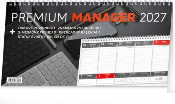 NOTIQUE Premium Manager / Stolný kalendár / Slovenský / 2027 / 32 × 16 cm