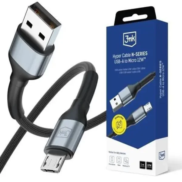 3mk Hyper Cable N-SERIES USB-A na Micro čierna / Kábel / 1 m / 12W (5903108680349)