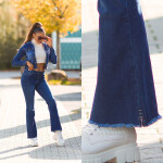 Sexy dark denim used look flarred Jeans denimblue