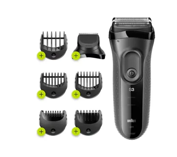 Braun Series 3 3000BT ShaveStyle čierna, šedá / Planžetový holiaci strojček / 3 hlavice SensoFoil / WetDry / 5 nástavcov (3000BT Black/Grey)