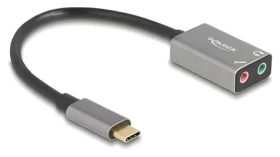 DeLock / Externá zvuková karta USB-C / 2x 3,5 mm jack / mikrofónny vstup / 16 Bit / 48 kHz (67071)