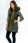 Dámska prešívaná zimná bunda v khaki farbe s kapucňou (w749-1) odstíny zelené S (36)