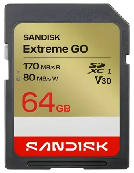 SanDisk Extreme Go SDXC 64 GB / Pamäťová karta SD / Class 10 / čítanie 170 MB/s / zápis 80 MB/s / vhodné pre 4K (SDSDXGN-064G-GNCIN)
