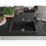 MEXEN MEXEN - Elix granitový drez 1-miska 700 x 500 mm, čierna/strieborná metalík, sifón chróm 6526701005-73