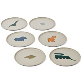 LIEWOOD Plastový tanier Remco Dinosaurus / Mist – set 6 ks