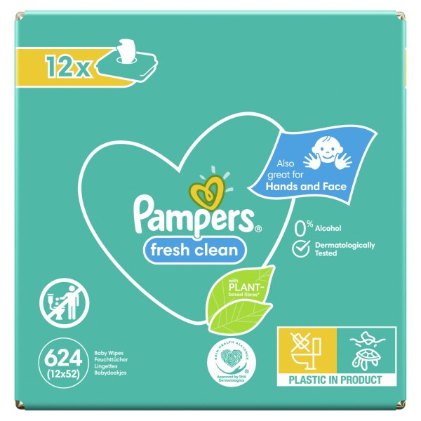 Pampers Fresh Clean Baby Wipes vlhčené obrúsky 624 ks (12x 52 ks) (8001841078441)