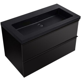 CERANO - Kúpeľňová skrinka Velora - čierna matná, úchytka čierna + umývadlo z lit. mramoru Ovo - čierna matná - 100,5x58x46,5 CER-979958