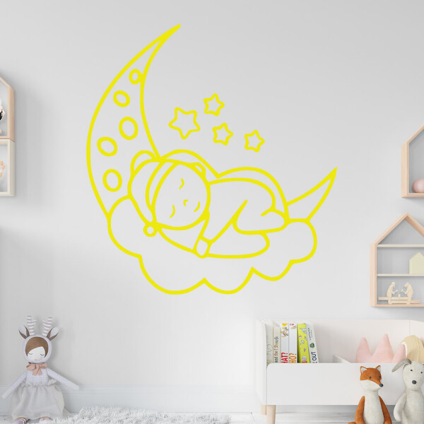 Veselá Stena Samolepka Noc na mesiačiku Farba: žlutá, Veľkosť: 60 x 65 cm