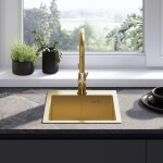 REA - Oceľový drez Leo 40 BRUSH GOLD s kuchynskou batériou KPL-96001