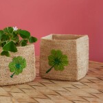 Rice Úložný košík Raffia Square Clover - set 2 ks