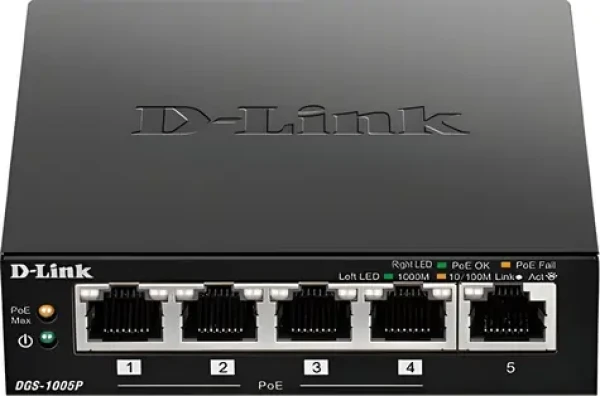 D-Link DGS-1005P / Switch / 5- Port 10/100/1000 Mbps / 4X PoE+ / PoE budget 100 W