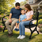 Mamido Záhradná kovová lavica pre 2 osoby dekoratívna čierna