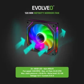 Evolveo 120UX-M čierny / Ventilátor / 120 mm / ARGB / Master / Molex (120UX-M-ARGB-BK)