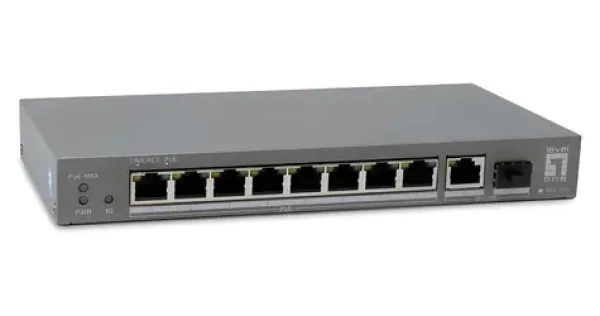 LevelOne PoE+ switch 8x GbE 120W / Switch / Unmanaged / 8x PoE+ portov / GbE + SFP uplink / plastové telo (GEP-1011)