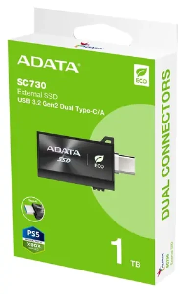 ADATA SC730 1TB čierna / SSD / Externé / čítanie: 600 MB/s / zápis: 600 MB/s / USB-A + USB-C 3.2 Gen 2 (SC730-1T-CACTI)