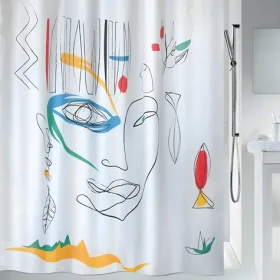 Spirella FACES sprchový záves abstraktný motív 180 x 200 cm biely/polyester