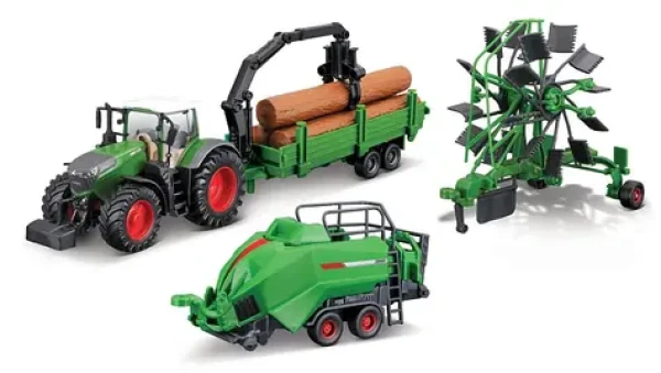 Bburago FARMLAND Set Traktor FENDT 1050 VARIO s tromi prívesmi