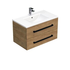Kúpeľňová skrinka s čiernou úchytkou a umývadlom SAT Cube Way 80x53x46 cm dub Hickory mat CUBE46C802DHMOD CUBE46C802DHMOD