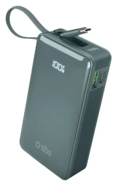 SBS 10000 mAh sivá / Powerbank / Power Delivery 20 W / LCD displej / integrovaný USB-C kábel (TTBB10000LCDTCPD20A)