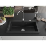 MEXEN MEXEN - Elix granitový drez 1-miska 800 x 500 mm, čierna/strieborná metalík, sifón chróm 6527801005-73
