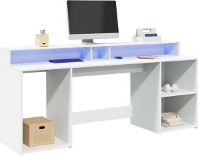 VidaXL Biurko z podświetleniem LED, biele, 200x55x91 cm
