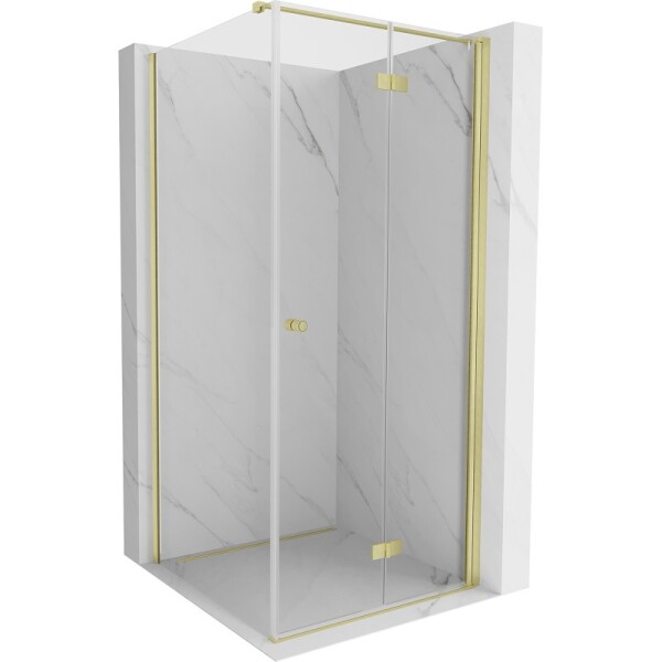 MEXEN/S - Mist-F sprchovací kút skladacie dvere pravá 75 x 75, transparent, zlato kartáčovaná 8A6T-075-075-55-00-P