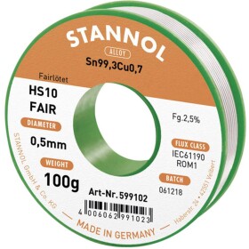 Stannol HS10-Fair spájkovací cín cievka Sn99,3Cu0,7 ROM1 100 g 0.5 mm; 599102