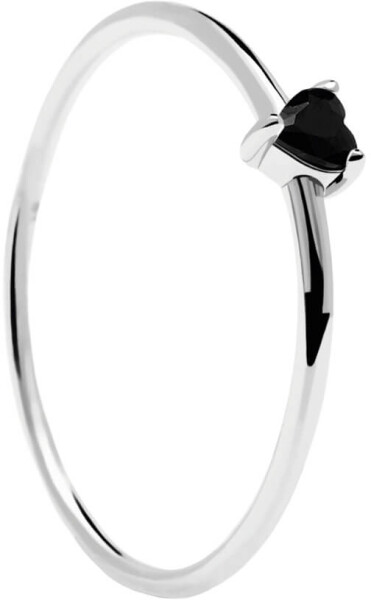 PDPAOLA Minimalistický strieborný prsteň so srdiečkom Black Heart Silver AN02-224 mm