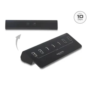 DeLock USB hub 7portový čierna / USB hub / 3× USB-C + 4× USB-A / 10 Gbps / kovové telo (64283)