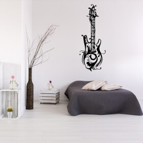 Veselá Stena Samolepka Dizajnová gitara Farba: čierna, Veľkosť: 60 x 22 cm