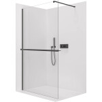 CERANO - Sprchová zástena Walk-in Onyx Cube Ľ/P - 10 mm - hranatá vzpera + polička/držiak na uteráky - čierna matná, transparentné sklo - 130x200 CER-8050BD710304