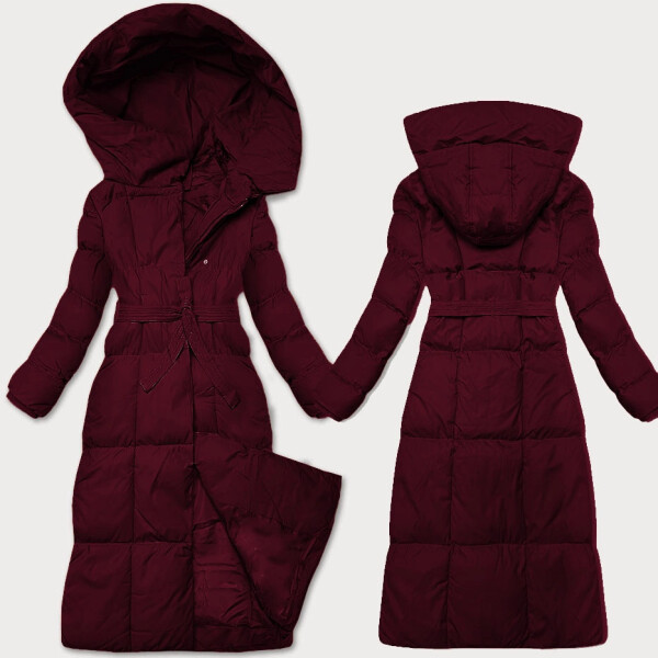 Dámska zimná bunda vo vínovej farbe s opaskom J Style (5M3227-1) odstíny červené M (38)
