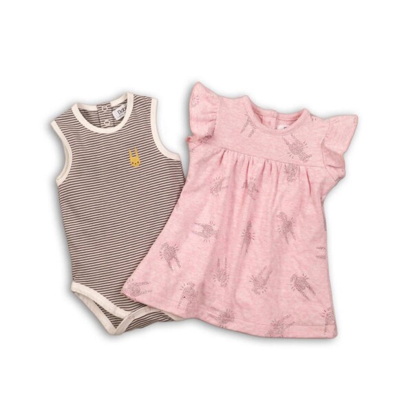 Dievčenská súprava, body a šaty, Minoti, CROWN 4, ružová - 80/86 | 12-18m