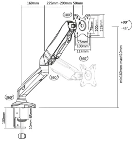 TB Touch TB-MG1 čierna / Držiak monitora / plynová pružina / stolný / nosnosť 8 kg / do 27" / VESA 75x75-100x100 (TB-MG1)