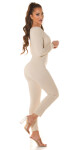 Sexy longsleeve Jumpsuit with V-Neckline BEIGE XL