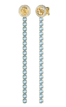 Guess Výrazné pozlátené náušnice s modrými kryštálmi Paradise JUBE05144JWYGLST/U