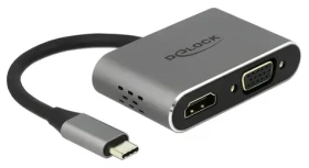 DeLock USB-C hub HDMI a VGA s PD sivá / USB hub / HDMI 1.4 / VGA / USB 3.2 Gen 1 / PD 87 W (64074)