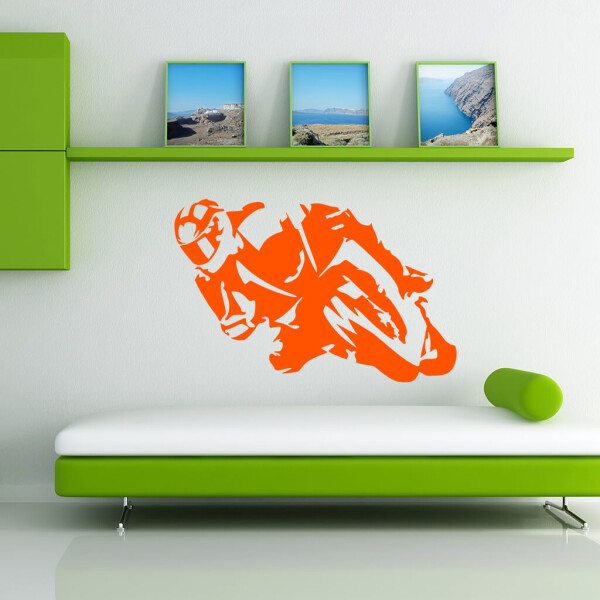 Veselá Stena Samolepka Motorkár Farba: oranžová, Veľkosť: 80 x 53 cm