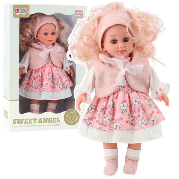 Mamido Bábika Sweet Angel v ružových šatách s kvetinovým vzorom a čelenkou 36 cm