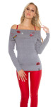 Sexy Koucla sweater shoulder-free with patches Einheitsgroesse