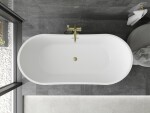 MEXEN/S - Montana vaňa voľne stojaca 150 x 75, biela, sifón a prepad zlatá kartáčovaná 52011507500-55
