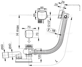 Alcadrain 1 - Alcadrain Sifón vaňový automat s napúšťaním prepadom, kov A564KM3-80 A564KM3-80
