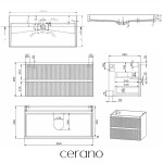CERANO - Kúpeľňová skrinka Carole - biela matná ryhovaná + umývadlo z lit. mramoru Vita - čierna matná - s otvorom - 100x58x46 CER-374898