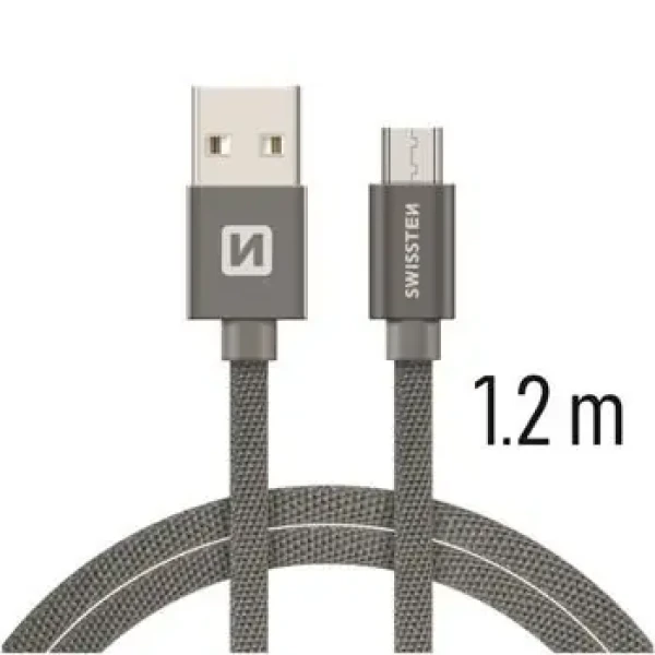SWISSTEN TEXTILE dátový kábel USB - microUSB 1.2m šedá (71522202)