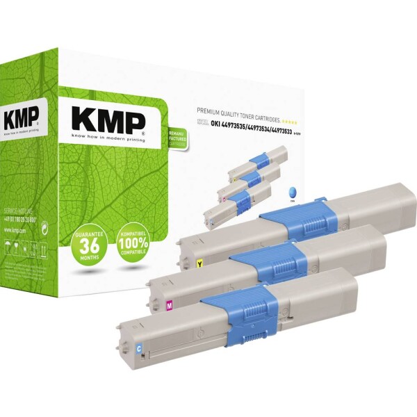 KMP O-T37V toner kombinované balenie náhradný OKI 44973535, 44973534, 44973533 zelenomodrá, purpurová, žltá 1500 Seiten kompatibilná náplň do tlačiarne; 3341,0030