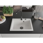 MEXEN/S MEXEN/S - Elix granitový drez 1-miska 600 x 500 mm, biela, sifón čierna 6525601005-20-B