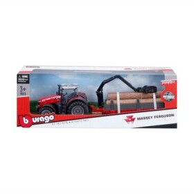 Bburago 10cm Farm Traktor na zotrvačník s vlečkou Massey Ferguson 8740S