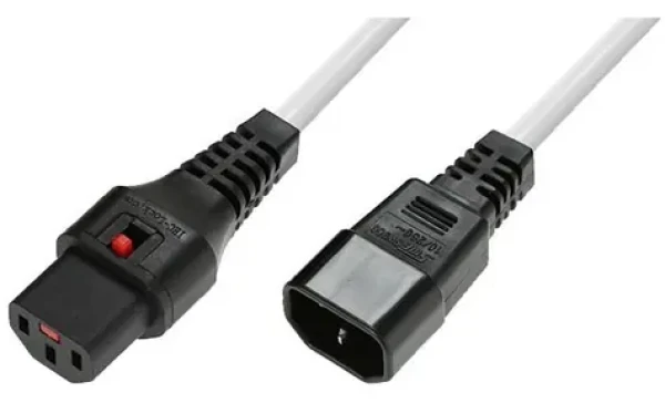 MicroConnect Predlžovací kábel s IEC zámkom C13-C14 biela / Predlžovací kábel / 1,5 m / 230 V / 10 A (MC-C13C14LOCK-1.5MW)