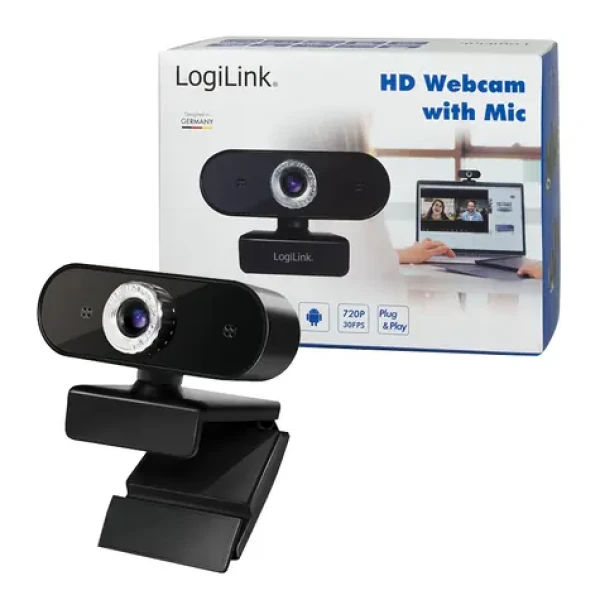 LogiLink HD Webcam čierna / Webkamera / 1280x720 / 720p / 30 fps / Mikrofón / USB (UA0368)